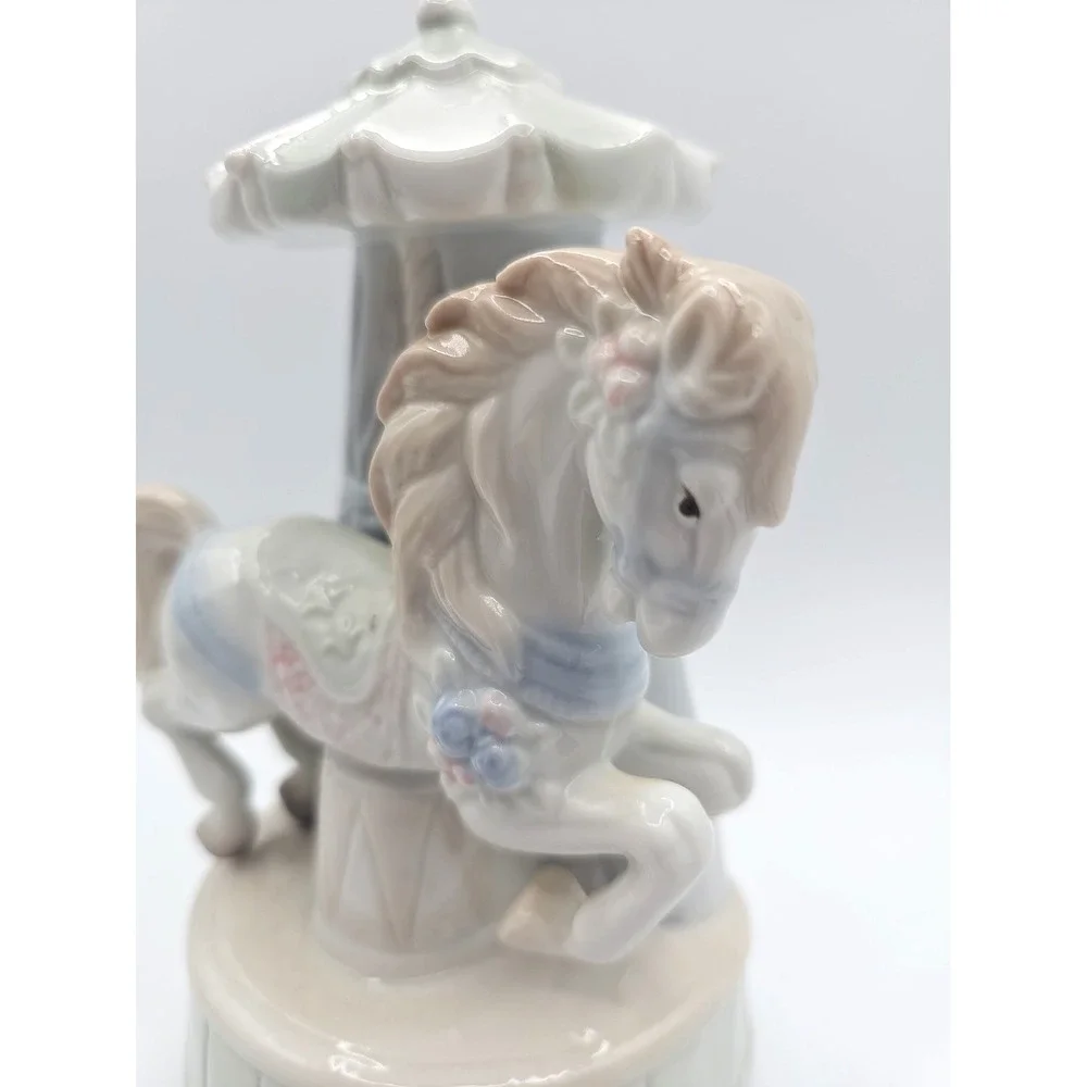Vintage Pastel Porcelain Carousel Horse Music Box